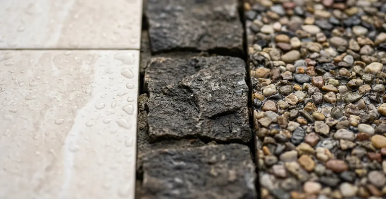 Comparaison visuelle de différents matériaux d'allées de jardin nécessitant peu d'entretien