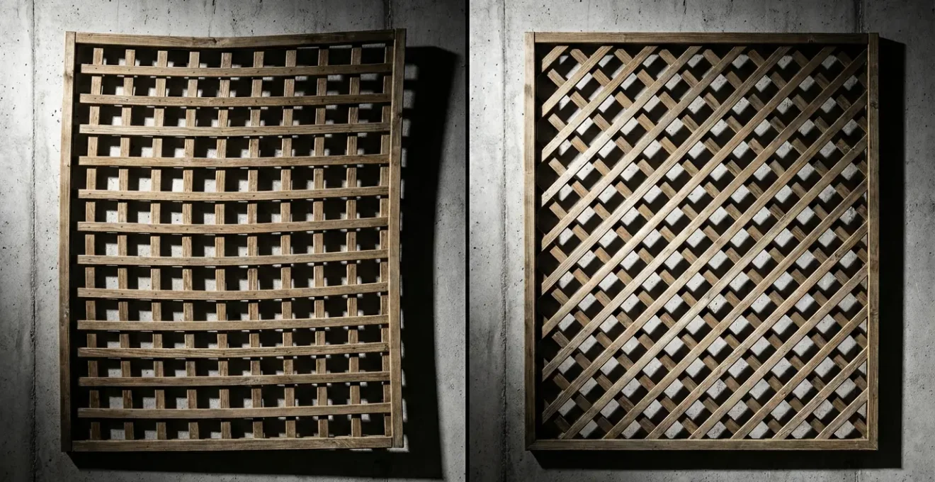 Comparaison visuelle entre un treillis à mailles carrées et un treillis à mailles losanges montrant la différence de rigidité structurelle