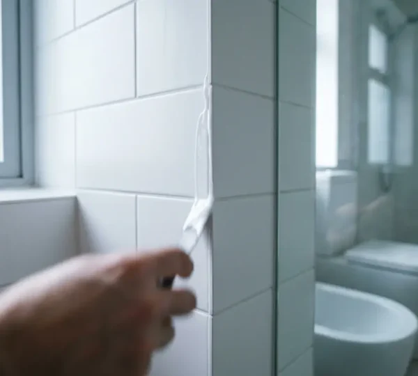Application professionnelle d'un joint silicone dans une salle de bain moderne