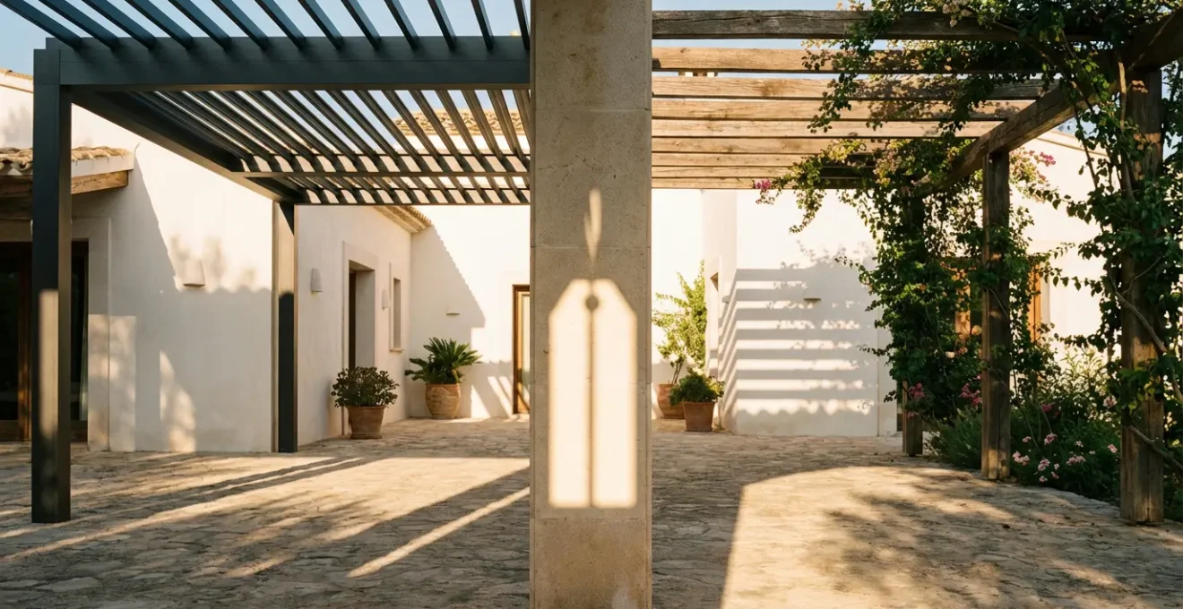 Comparaison visuelle entre pergola bioclimatique moderne et pergola classique traditionnelle