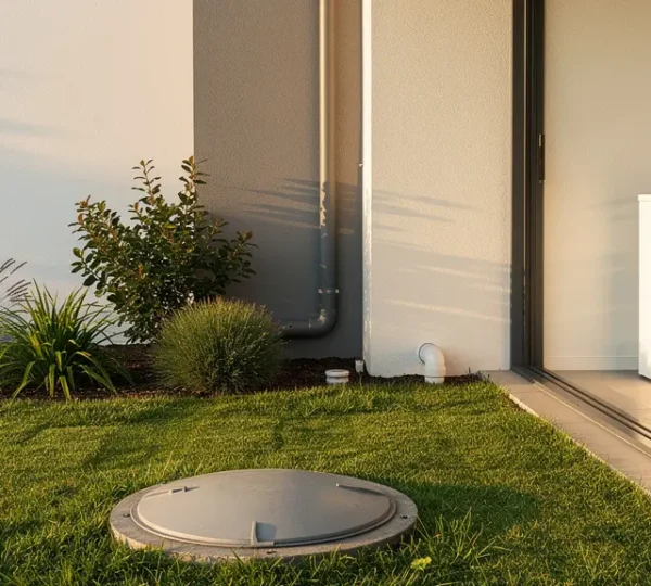 Installation domestique moderne de récupération d'eau de pluie pour machine à laver avec cuve enterrée