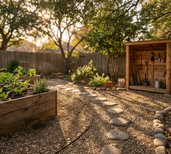 Vue d'ensemble de trois projets de bricolage jardin accessibles aux débutants : carré potager surélevé, pas japonais et abri pour outils
